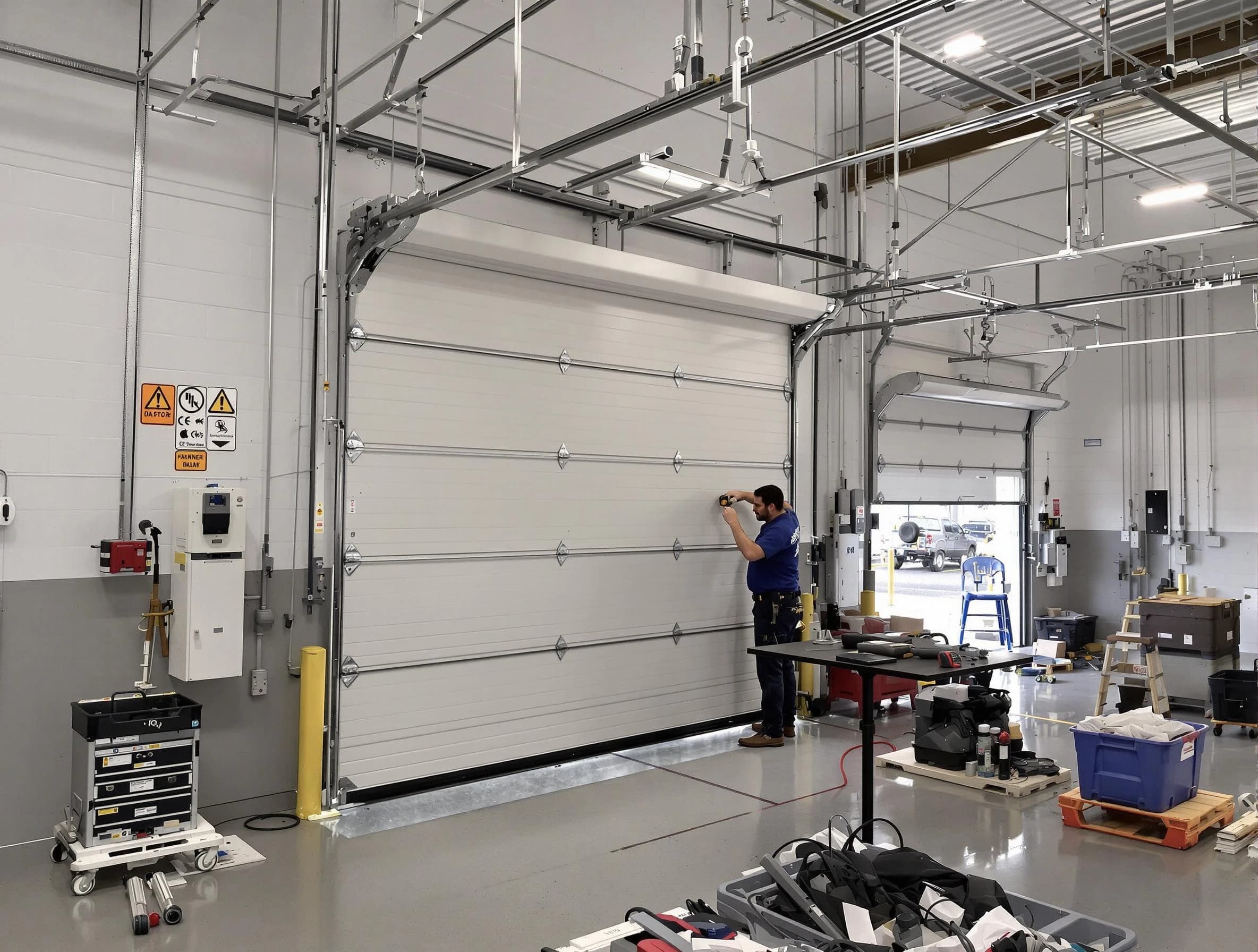 Commercial garage door repair being performed by Cherry Creek Garage Door Repair expert in Cherry Creek