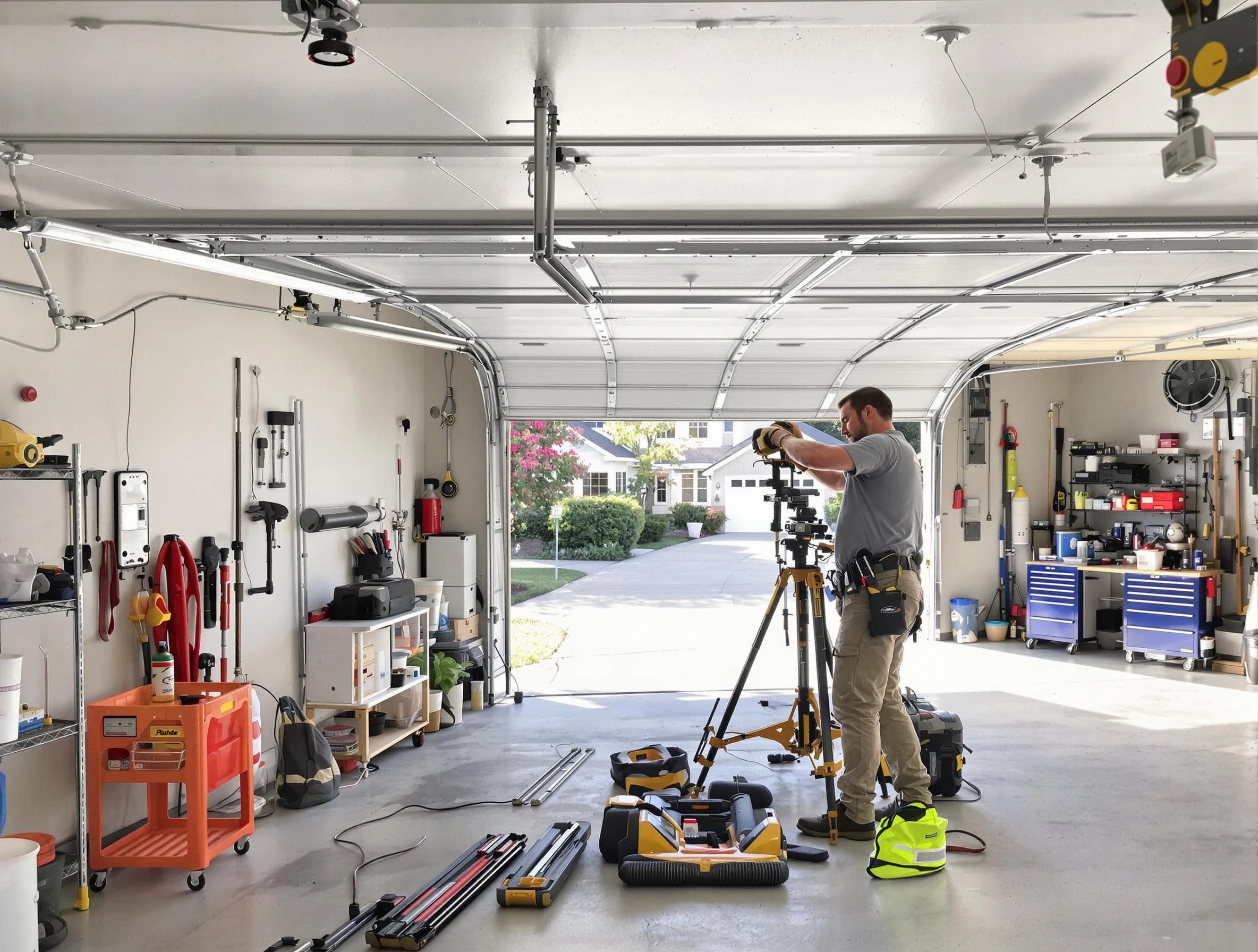 Cherry Creek Garage Door Repair specialist performing laser-guided track alignment in Cherry Creek