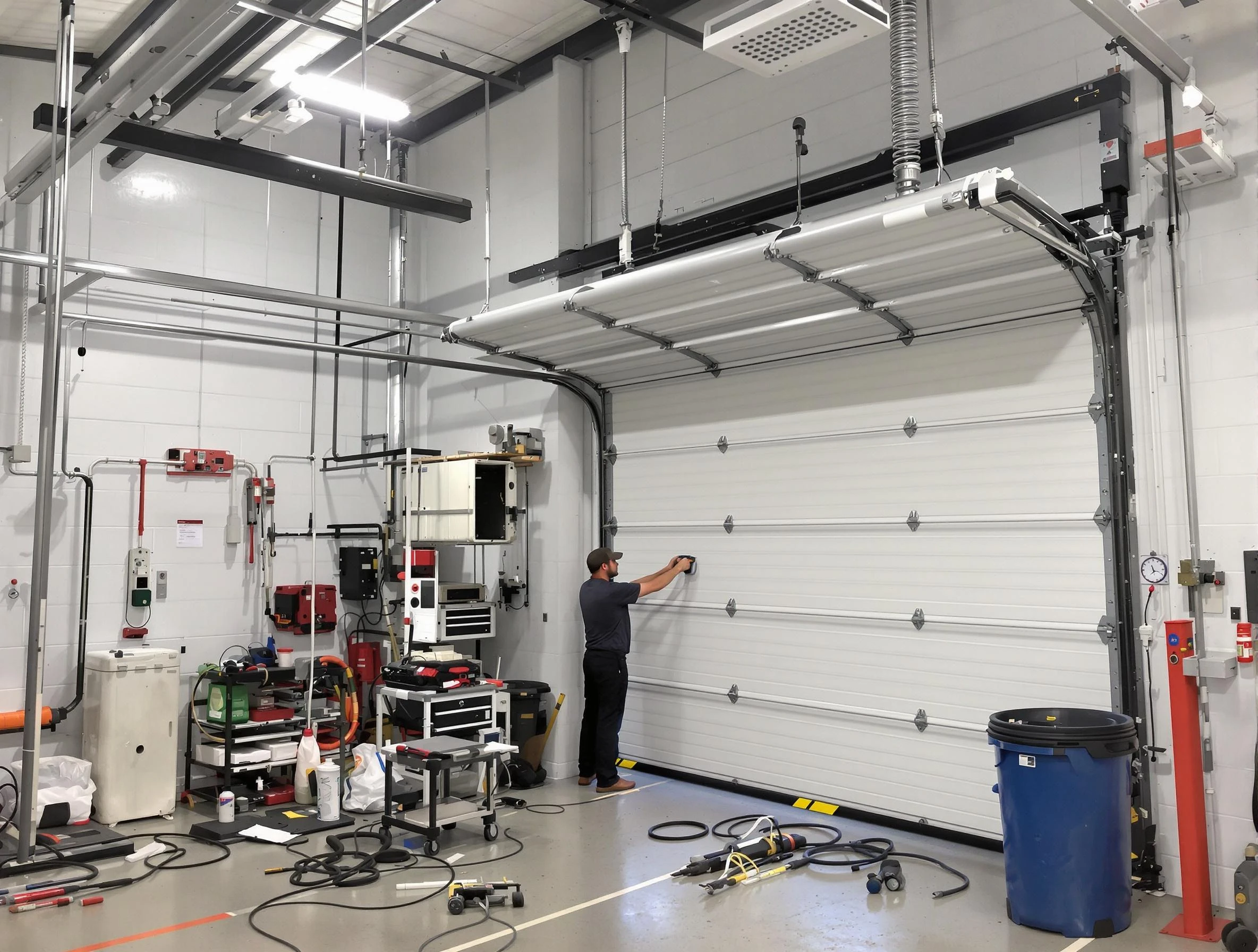 Cherry Creek Garage Door Repair certified technician performing commercial door repair at a Cherry Creek business facility