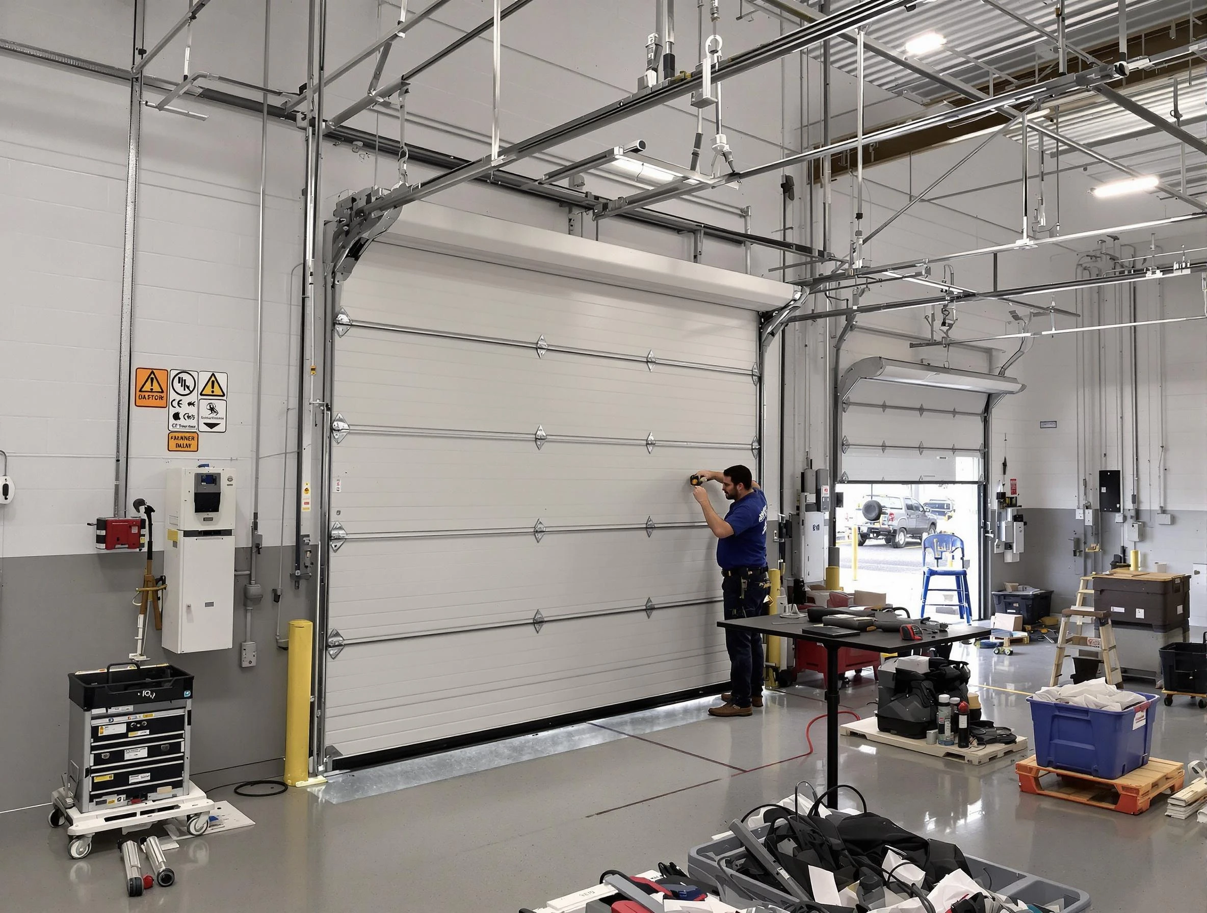 Commercial garage door repair being performed by Cherry Creek Garage Door Repair expert in Cherry Creek