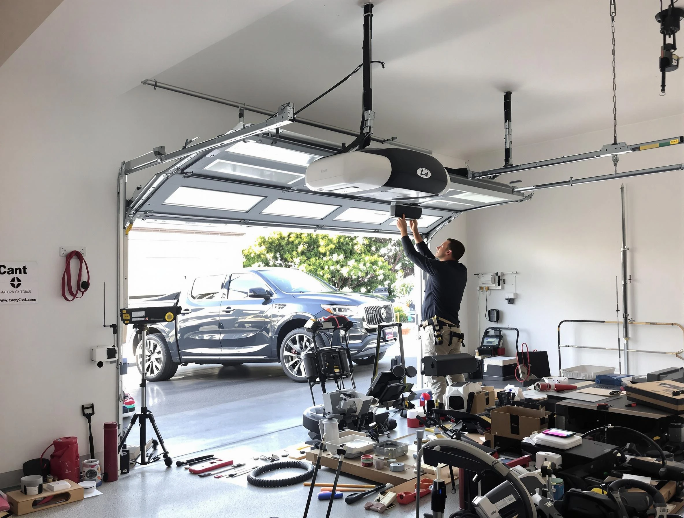Cherry Creek Garage Door Repair specialist installing smart garage door opener system in Cherry Creek home
